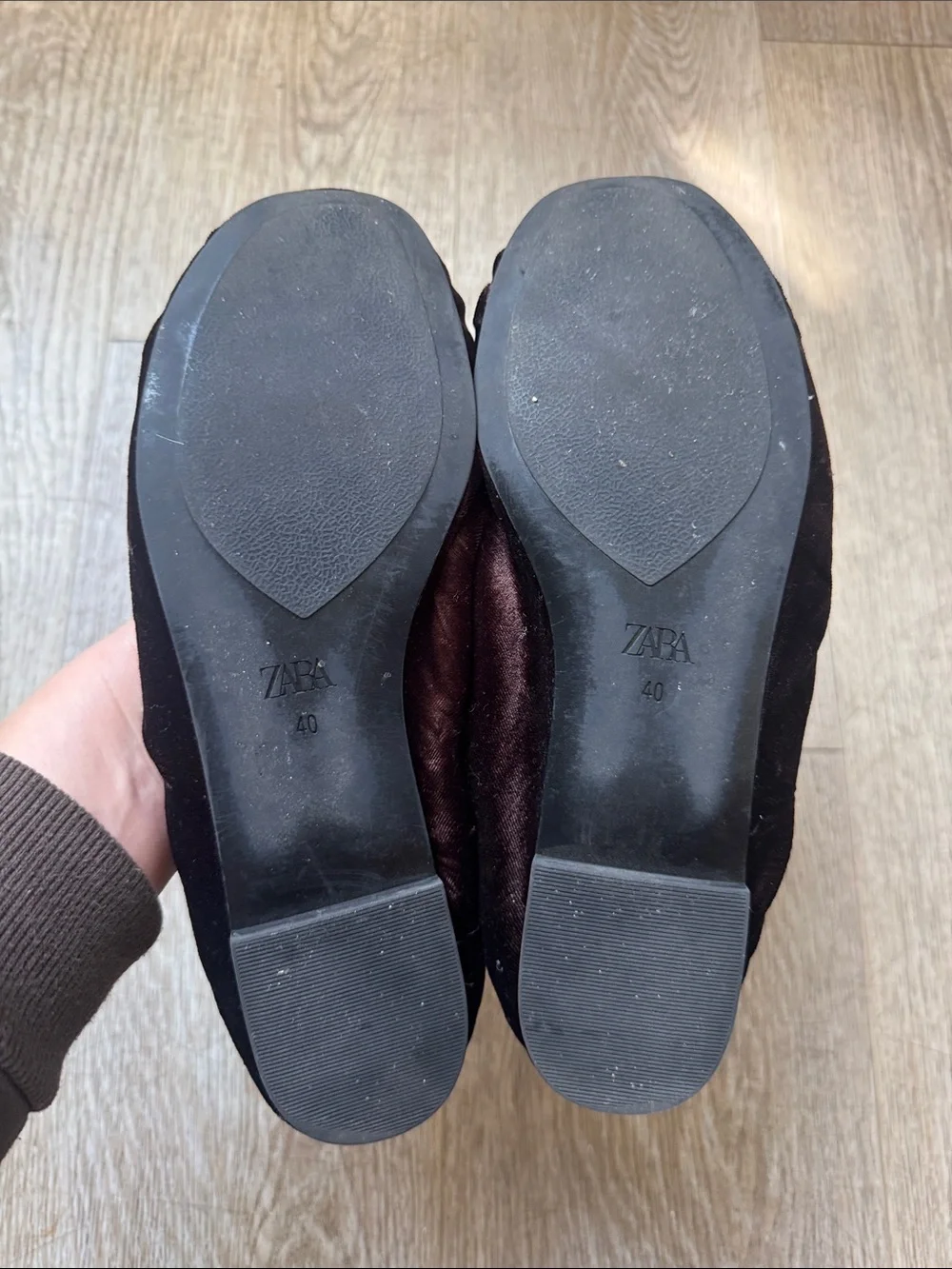 Zara Brown Velvet Ballet Flats